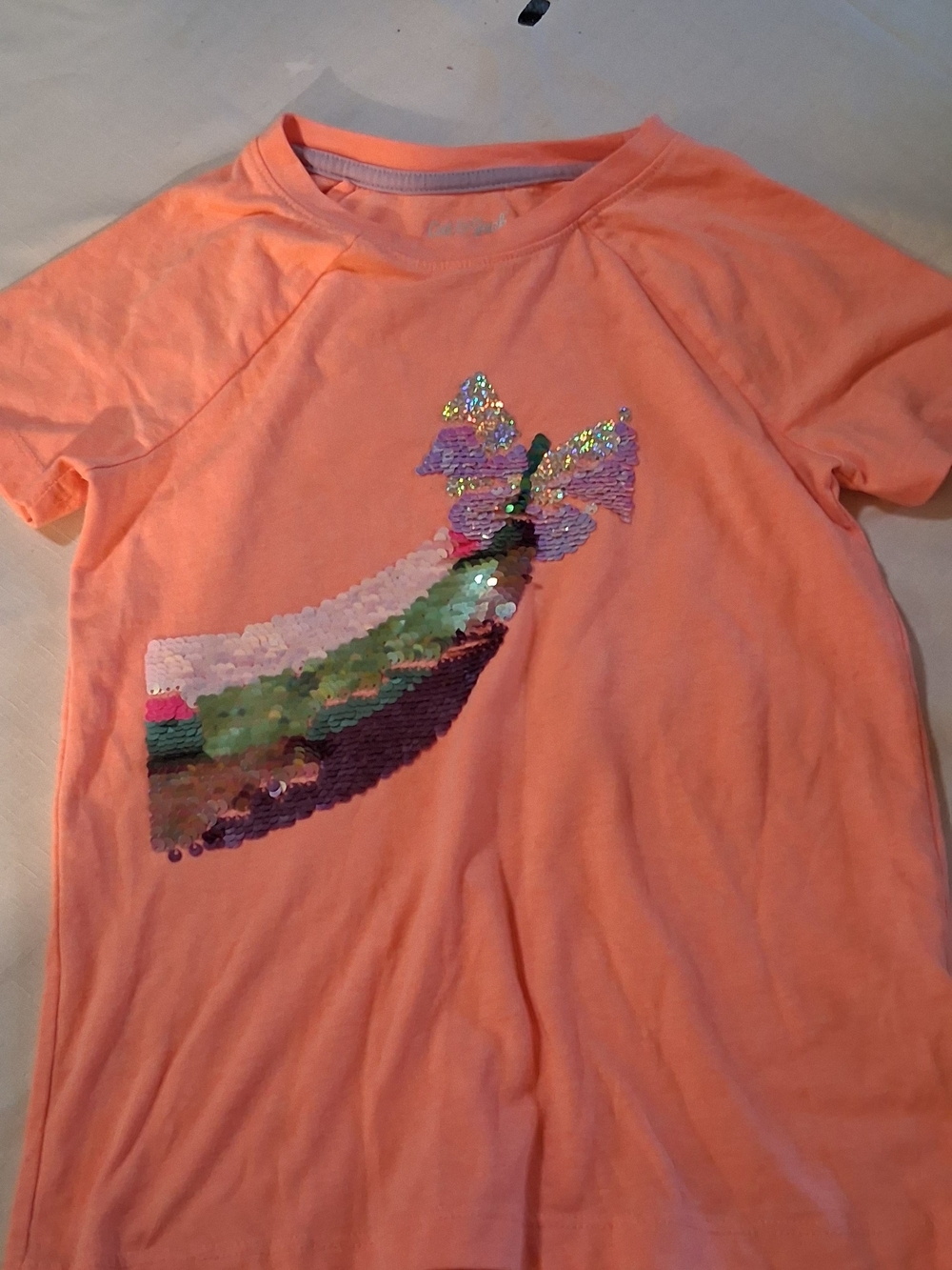 Girls Peach Sequin Butterfly Tee